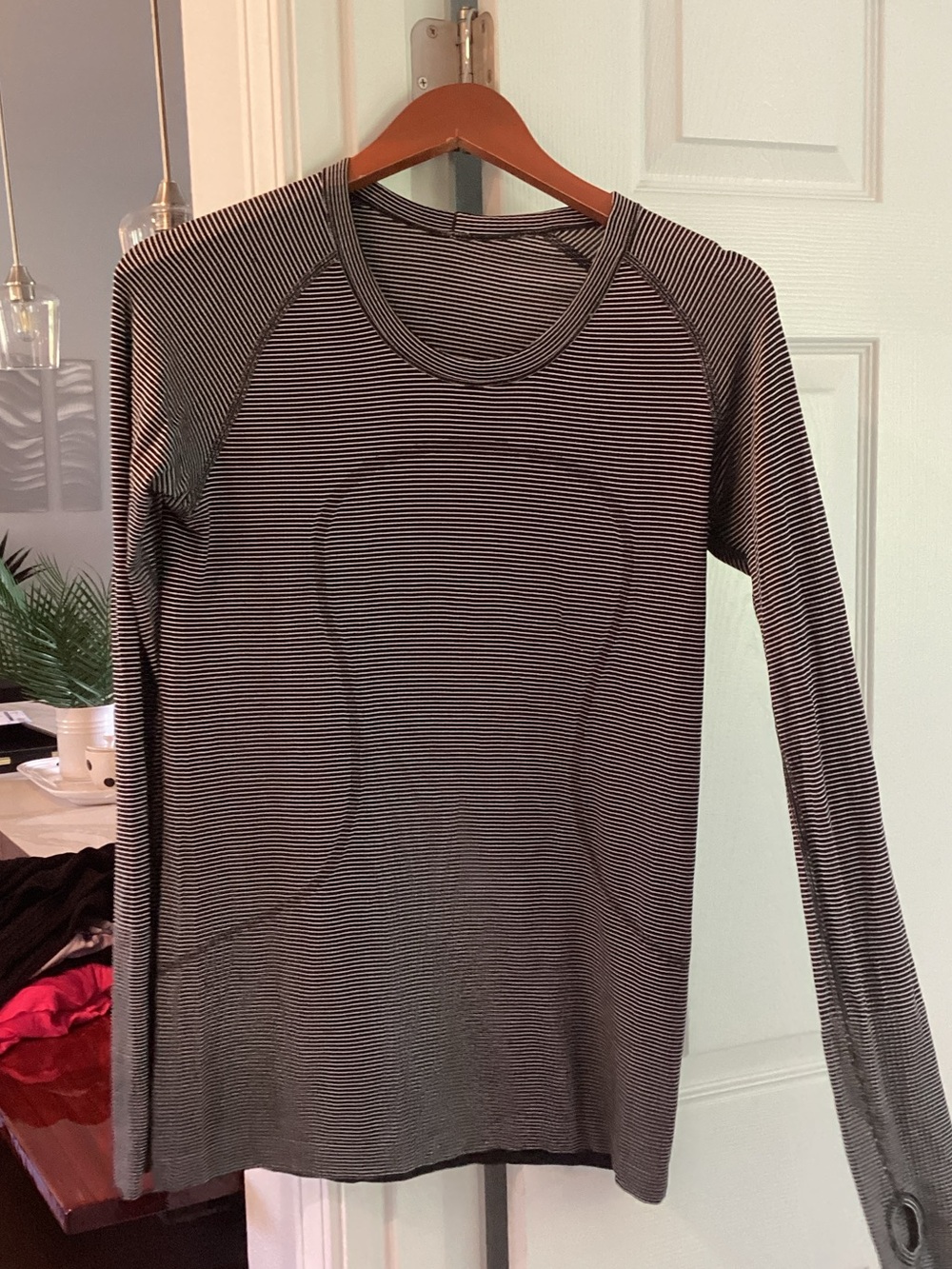 lululemon athletica Run Swiftly Black and White Striped Long-Sleeve Crew
